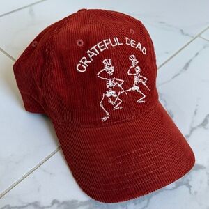 Retro Grateful Dead Dancing Skeletons Corduroy Strap Back Dad Cap Orange White